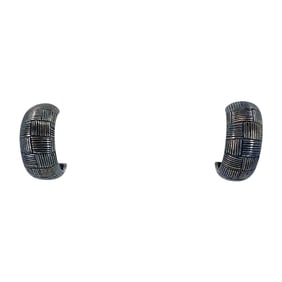 Textured Basket Weave Sterling Silver Earrings, 7.11g