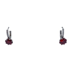Stunning Red Garnet Sterling Silver Hoop Earrings, 2.35g