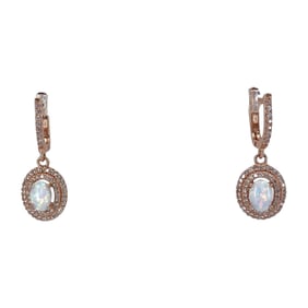 Stunning Rose Gold Over Sterling Silver White Opal and Rhinestone Earrings, 5.01