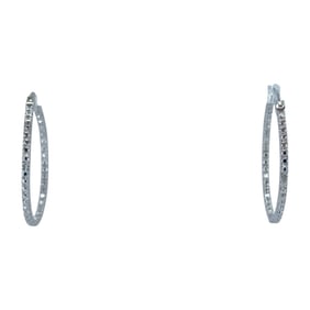 Lovely Sterling Silver Signed Hoop Earrings Diamond, 2.7g
