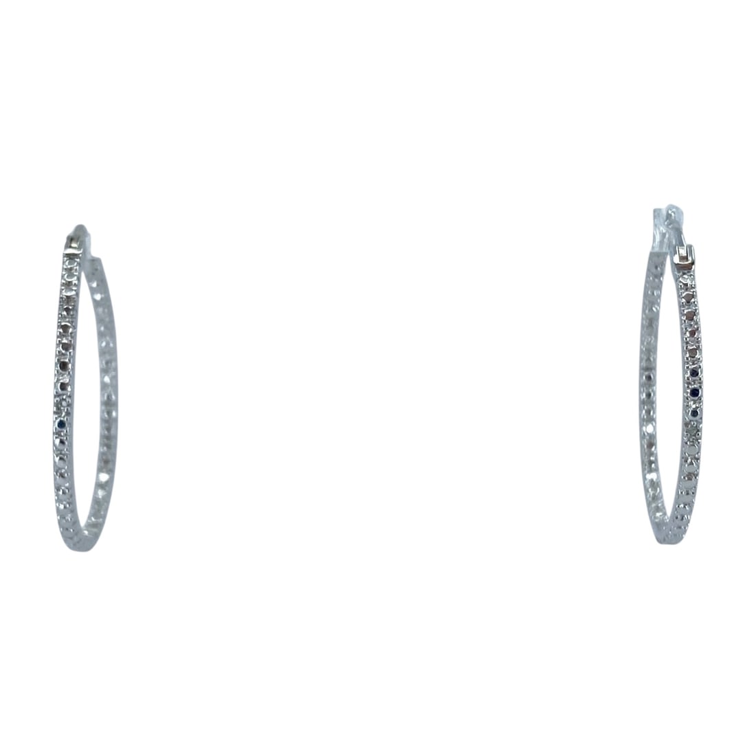 Lovely Sterling Silver Signed Hoop Earrings Diamond, 2.7g (1 of 6)