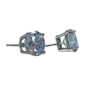 Shining CZ Sterling Silver Signed Stud Earrings, 2.2g