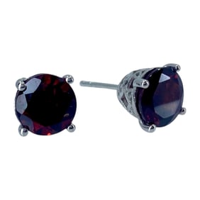 Vintage DJoy Sterling Silver Deep Red Garnet Stud Earrings, 2.23g