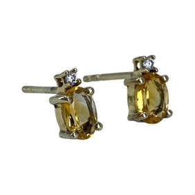 Classy Gold Over Sterling Silver Citrine CZ Stud Earrings, 0.98g