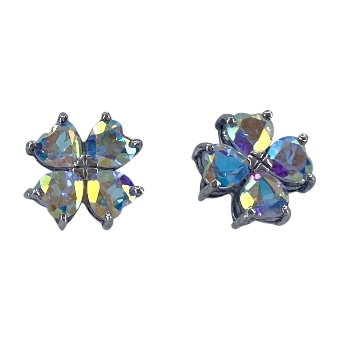 Darling Sterling Silver Iridescent Stone Flower Stud Earrings, 1.93g (1 of 4)