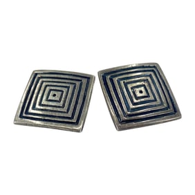 Geometric Square Engraved Sterling Silver Earrings, 7.99g