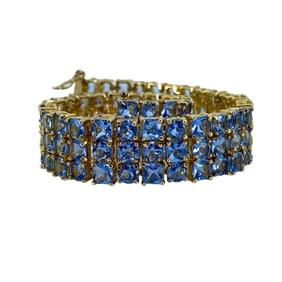Sparkling Ross Simons Slate Blue Rhinestone Gold Over Sterling Silver Tennis Bracelet, 7.5in, 31.86g
