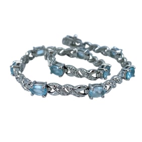 Sophisticated Ross Simons Sky Blue Topaz and Diamond Sterling Silver Tennis Bracelet, 7.5in, 9.43g