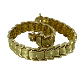 Elegant Gold Over Sterling Silver FAS Leaf Detailed Tennis Bracelet, 7.5in, 12.01g