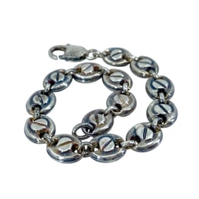 Unique Chain Vintage Sterling Silver Bracelet, 7.25in, 12.13g