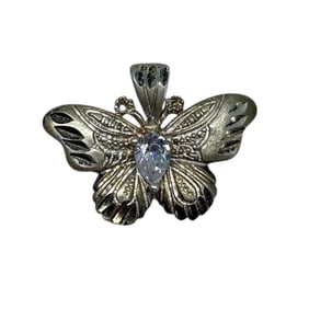 Vintage Sterling Silver Butterfly Rhinestone Pendant, 3.44g