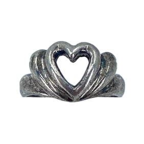 Vintage Echo Heart Sterling Silver Ring, sz 4.75, 3.15g