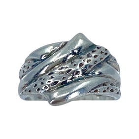 Hammered Crossover Ribbed Sterling Silver Signed Ring, sz 5, 3.63g
