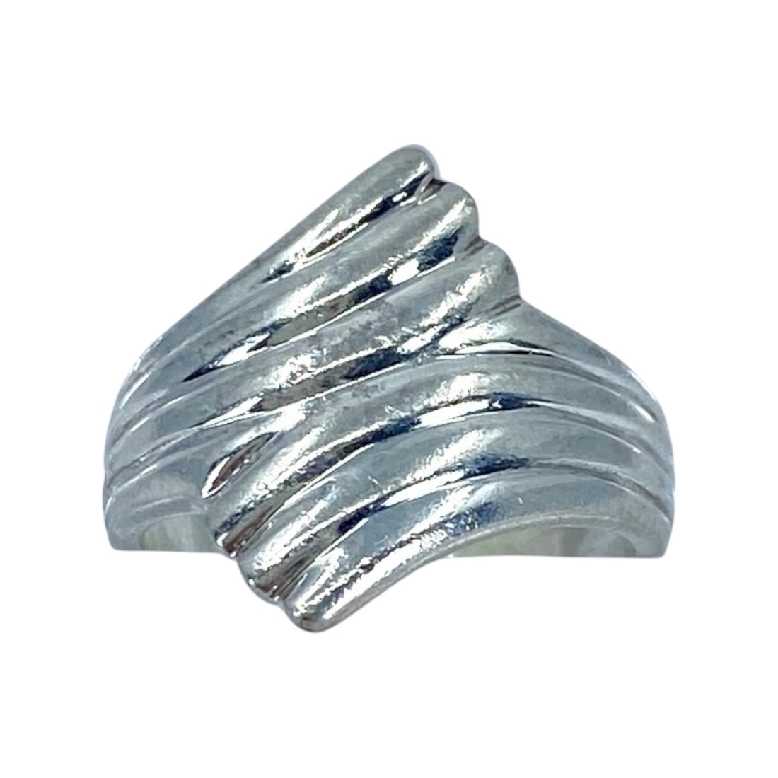 Simple Fanned Sterling Silver Signed Ring, sz 4.75, 4.71g (1 of 6)