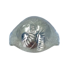 Beautifully Etched Sterling Silver Signed Dome Ring, sz 8.75, 4.46g