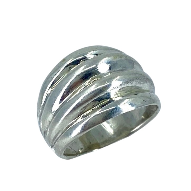 Modern Horizontal Rib Sterling Silver Ring, sz 5.75, 5.9g (1 of 6)