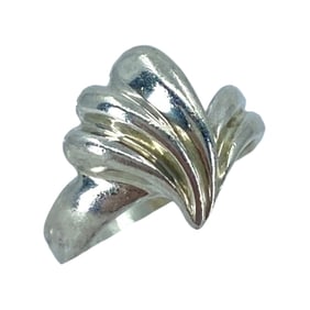 Interesting Fan Ribbed Sterling Silver Signed Ring, sz 5.25, 3.63g