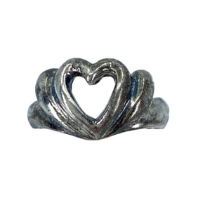 Cute Sterling Silver Echo Heart Signed Ring, sz 4.75, 3.14g