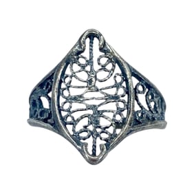 Antique Filigree Sterling Silver Signed Ring, sz 4.5, 2.27g