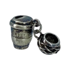 Cute Coffee Cup Sterling Silver Signed Charm, 2.91g