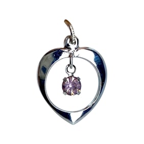Beautiful Sterling Silver Heart Purple Rhinestone Pendant, 1.15g