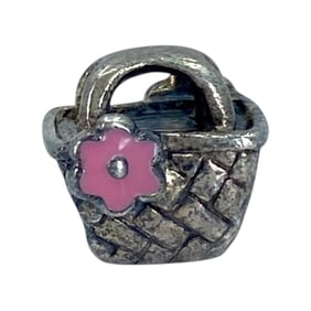 Adorable Sterling Silver Flower Basket Charm, 2.39g