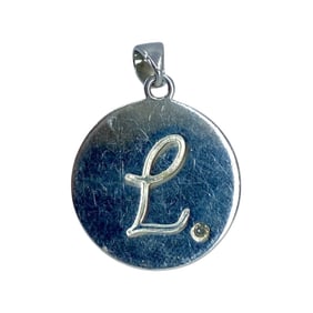 L Engraved Sterling Silver NVC Charm w/ Diamond, 1.92g