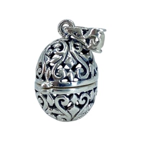 Filigree Egg Locket Sterling Silver Charm, 4.01g