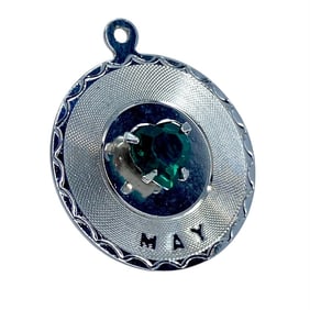May Green Heart Birthstone Sterling Silver Signed Charm, 1.81g