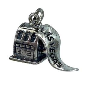 Vintage Engraved Las Vegas Slot Machine Sterling Silver Signed Charm, 2.07g