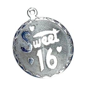 Sweet 16 Sterling Silver Signed Plaque Charm, 1.62g