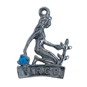 Virgo Women Sterling Silver Signed Charm w/ Turquoise, 1.32g