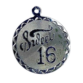 Sweet 16 Sterling Silver Signed Plaque Charm, 1.84g