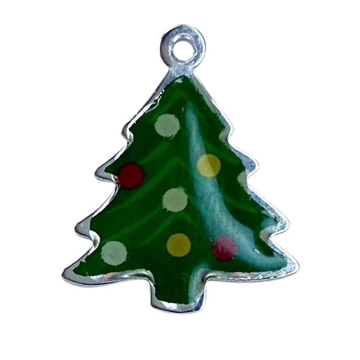 Decorated Christmas Tree Sterling Silver Signed Charm, 1.16g: Decorated Christmas Tree Sterling Silver Signed Charm, 1.16g, Engraved "TC SS"