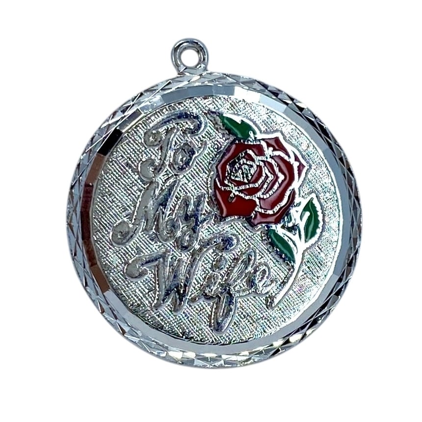 To My Wife Engraved Rose Sterling Silver Charm, 3.52g: To My Wife Engraved Rose Sterling Silver Charm, 3.52g, Engraved "Sterling"