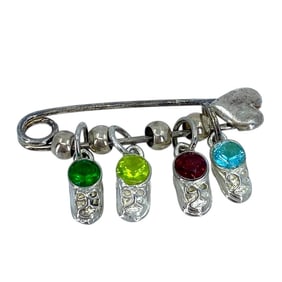 Vintage Baby Shoes w/ Multi-Colored Rhinestone Sterling Silver Pin, 7.91g