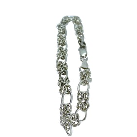 Gothic Byzantine Chain Sterling Silver Signed Bracelet, 7.5in, 8.79g