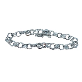 Double Flat Curb Style Sterling Silver Signed Bracelet, 7.5in, 12.53g