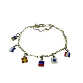Dainty Gold Over Sterling Silver Flag Bracelet, 6.5in, 3.58g