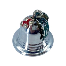 Adorable Mistletoe Detail Sterling Silver Bell Charm, 3.93g