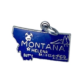 Blue Montana State Sterling Silver Signed Charm, 1.68g