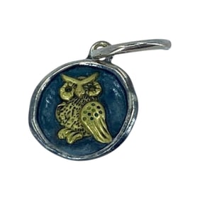 Handmade Gold Over Sterling Silver Signed Owl Charm, 1.65g