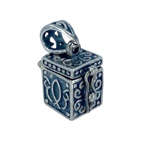 Ornate Sterling Silver Christian Signed Locket Box Charm, 4.54g