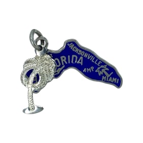 Blue FL State Palm Tree Silver Charm, 1.23g