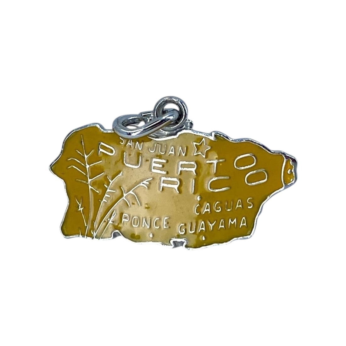 Yellow Puerto Rico Island Sterling Silver Signed Charm, 2.09g: Yellow Puerto Rico Island Sterling Silver Signed Charm, 2.09g, Engraved "Sterling L"