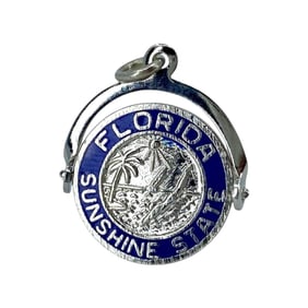 Florida Sunshine State Blue Sterling Silver Flip Charm, 1.61g