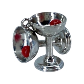 Vintage Cocktail Glasses w/ Cherry Sterling Silver Charm, 2.28g