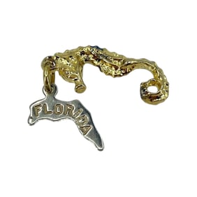 Dainty Seahorse Florida State Gold Over Silver Charm, 1.49g