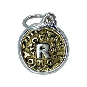 Handmade "R" Alphabet Gold Over Sterling Silver Signed Charm, 4.0g