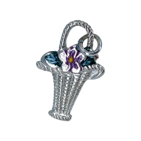 Vintage Flower Basket Sterling Silver WELLS Charm, 2.01g